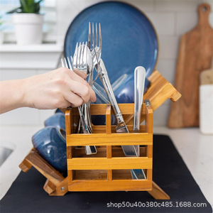Wooden Dish <b>Rack</b> Double Layer Quick Dry Kitchen Countertop Drainer Storage Organizer For <b>Plates</b> Bowls Utensils - Product Image 4
