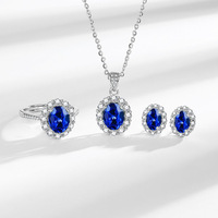 Ensemble de bijoux tendance 3 pièces avec pierres précieuses colorées et zircon, collier, boucles d'oreilles et bague, vente flash