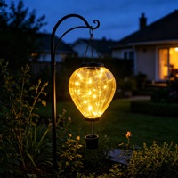 Lanterne solaire suspendue en forme de montgolfière, en fer et plastique, décorative pour jardin, extérieur, LED ambre, lampe de nuit pour patio et cour