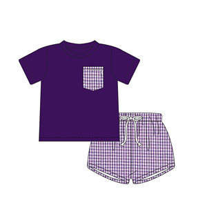 Vêtements pour enfants en vichy violet en gros, vêtements de Mardi Gras personnalisés, volants, vêtements de cavalcade, ensemble fille enfant - Product Image 3