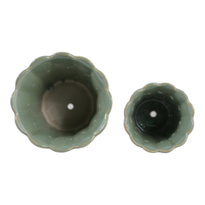 Scalloped <b>Ceramic</b> Flower <b>Pots</b> With Drainage For Indoor Outdoor Plants 2 Pack - Product Image 5