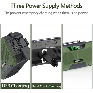 ABBREE Đài Phát Thanh Khẩn Cấp Không Thấm Nước Tự Động Quét Tay Crank Battery Operated Đài Phát Thanh Năng Lượng Mặt Trời <span class=keywords><strong>AM</strong></span>/<span class=keywords><strong>FM</strong></span>/WB Đài Phát Thanh SOS Bàn Đèn Flashligh - Product Image 3
