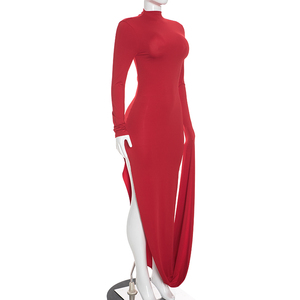 Viviblook D26DS287 Women Autumn Dress New Elegant Solid Color <b>Long</b> Sleeved Casual Slim Fit Evening Dress - Product Image 4