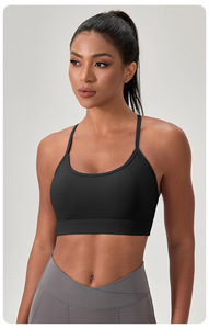 Wholesale Women Square Neck Sports Bra Adjustable T <b>Back</b> Thin Strap Removable Pads Yoga Bra <b>Low</b> Support Gym Athletic Crop <b>Top</b> - Product Image 3