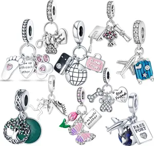 Wholesale Cute Real 925 Sterling Silver I Love My Family Beads Dangle Fit Original Charm Bracelet Pendant Heart Jewelry Gift