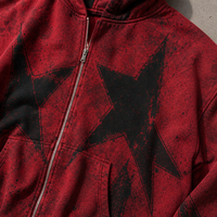 Sweat-shirt à capuche zippé pour homme, rouge délavé, avec logo personnalisé, style vintage grunge usé, fabricant OEM, vente en gros