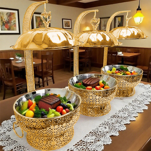 Set piring Chafing baja tahan karat tepi emas elegan 4.5L 6L 8L penghangat listrik untuk kehangatan makanan SEMPURNA UNTUK hotel restoran - Product Image 5