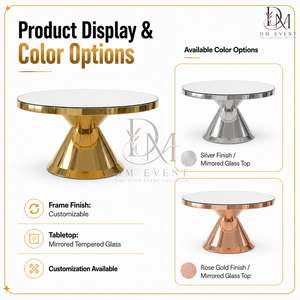 Table de banquet ronde en acier inoxydable doré avec piétement trompette et plateau en verre trempé miroir pour la vente en gros - Product Image 4