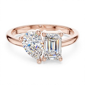 แหวนเพชรรูปลูกแพร์ชุบทอง18K 14K สำหรับสตรีสไตล์คลาสสิกตัดจากมรกต - Product Image 3