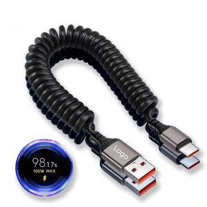 Кабель для быстрой зарядки USB/Type-<span class=keywords><strong>C</strong></span> на Type-<span class=keywords><strong>C</strong></span>, 60 Вт, с поддержкой CarPlay, пружинный, 6А, для телефона - Product Image 1