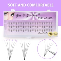Cils en éventail pré-faits 6D faits à la main, 3 rangées par boîte, épaisseur 0,07 mm, courbure C, longueur 8-13 mm, matière PBT soyeuse, cils individuels