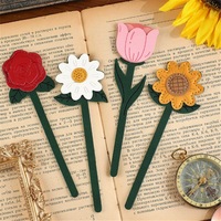 Penanda Buku Kulit PU Motif Bunga Cantik, Bunga Matahari, Mawar, Tulip, Daisy, Penanda Halaman Vintage, Penanda Buku Floral Kreatif, Aksesoris Membaca, Hadiah