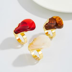 Cincin Resin Akrilik Geometris Tak Beraturan untuk Wanita, Aksesoris Cincin Jari yang Dapat Disesuaikan, Perhiasan Fashion, Hadiah - Product Image 6