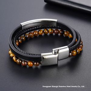 Bracciale a catena da uomo Vintage in acciaio inossidabile in vera pelle 3 colori alla moda braccialetto di gioielli per gli uomini - Product Image 5