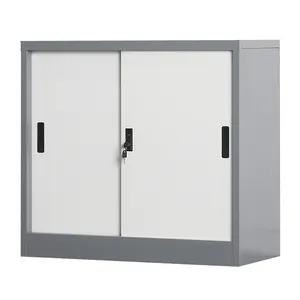 Gray 2 Sliding door KD Structure Inside 2 Floor Low Height Metal Material Fireproof Multi-used Office Filing Storage Cabinet