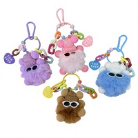 Porte-clés mignon en peluche boule de charbon, breloque de sac en fausse fourrure, pendentif doux avec bonnet tricoté et lunettes pour sac à dos et voiture