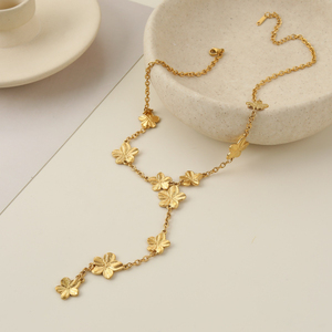 G4761 Wholesale Stainless Steel Flower Charm Long Y Shaped Necklace <b>Bracelet</b> Jewelry <b>Sets</b> 18k Gold Plated Jewelry <b>Sets</b> - Product Image 4