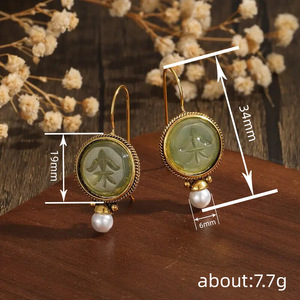 Orecchini Pendenti Geometrici Rotondi con Perle Finte Vintage per Donne, Gioielli Eleganti e alla Moda - Product Image 4