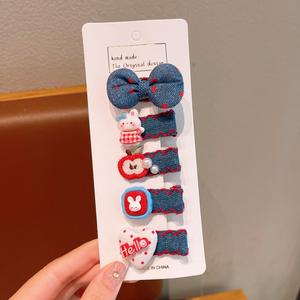 Qianjin - Juego de 5 Pinzas para el Cabello con Lazo de Mezclilla y Flores para Niñas, Pinzas para el Cabello con Dibujos Animados de Fresas y Conejos, Accesorios para el Cabello de Niños - Product Image 4