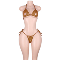 Ensemble de tenues de danse exotique et de club pour adultes, comprenant des bikinis deux pièces noirs à pois et à paillettes, idéal pour les festivals et les filles de la bouteille.