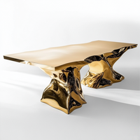 Table à thé en acier inoxydable, design contemporain, racines d'arbre dorées irrégulières, table à manger légère, table basse de luxe