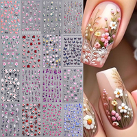 Autocollants pour ongles en relief 5D, fleurs de printemps, papillons, autocollants adhésifs, sliders, manucure, décoration d'art d'ongles, accessoires