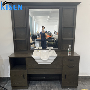 KISEN Stainless Steel Salon Display Cabinet Dressing <b>Table</b> And Storage Shelves Contemporary Design Mirror For Barber Shop Use - Product Image 6