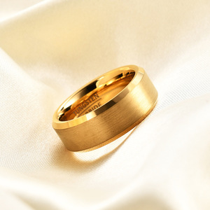 <b>Tungsten</b> Carbide Ring 8mm Gold Beveled Wedding Band For Women Geometric Design - Product Image 4