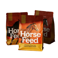 Sac d'emballage alimentaire pour animaux de compagnie, qualité alimentaire, recyclable, à fond carré, avec fermeture éclair réutilisable, grande capacité 20 lb, logo personnalisé, pour chevaux