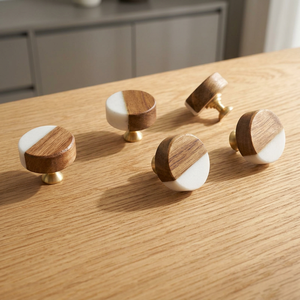 Pomo Redondo de Madera para Cajón, Tirador Moderno de Latón para Muebles, Accesorios Decorativos para Cómodas y Armarios, Decoración del Hogar - Product Image 1