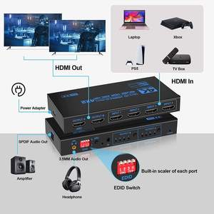 สวิตช์เมทริกซ์ <span class=keywords><strong>HDMI</strong></span> 2.0 4 เข้า 2 ออก 4K60Hz 18Gbps HDCP2.2 พร้อม <span class=keywords><strong>ARC</strong></span> Audio Extractor EDID IR Remote ตัวแยกวิดีโอ 3D HDR - Product Image 2