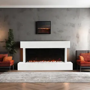 High Quality 1000W/2000W Electric Wall-Mounted Fireplace Heater 2 Gears with Log Set or Pebbles for Indoor House Use