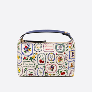 Whimsical Storybook Print Polyester Structured Train <b>Case</b> Cosmetic Bag with Leather Handle for Travel and Beauty Storage - Product Image 1