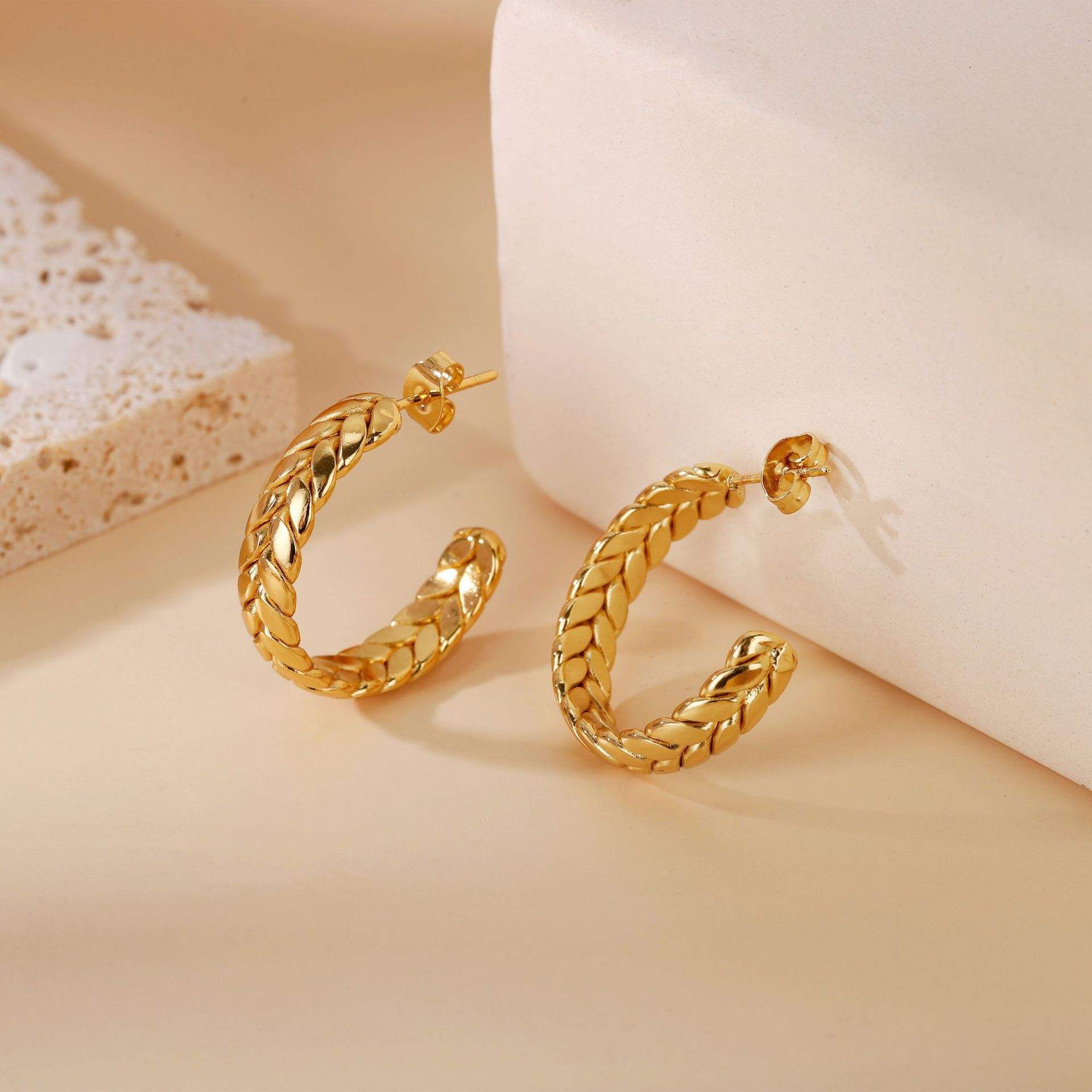 Boucles d'oreilles à clous MS6 plaquées or 25MM