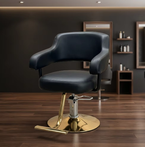 Mobilier de salon de coiffure moderne de luxe gris foncé, chaise de barbier pivotante à 360° réglable, siège en cuir et acier inoxydable - Product Image 1