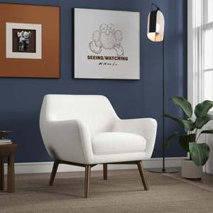 Nouveau fauteuil pivotant Panom blanc en bouclette moderne - Meuble durable et portable pour salon, chambre, salle à manger et hôtel - Product Image 1