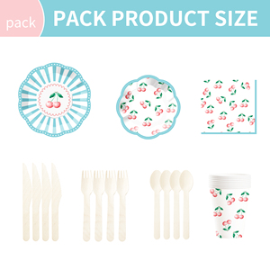 DAMAI Nuevo Juego de Vajilla Desechable con Diseño Personalizado de Frutas, Platos, Vasos y Servilletas de Papel Azules con Temática de Cereza - Product Image 6