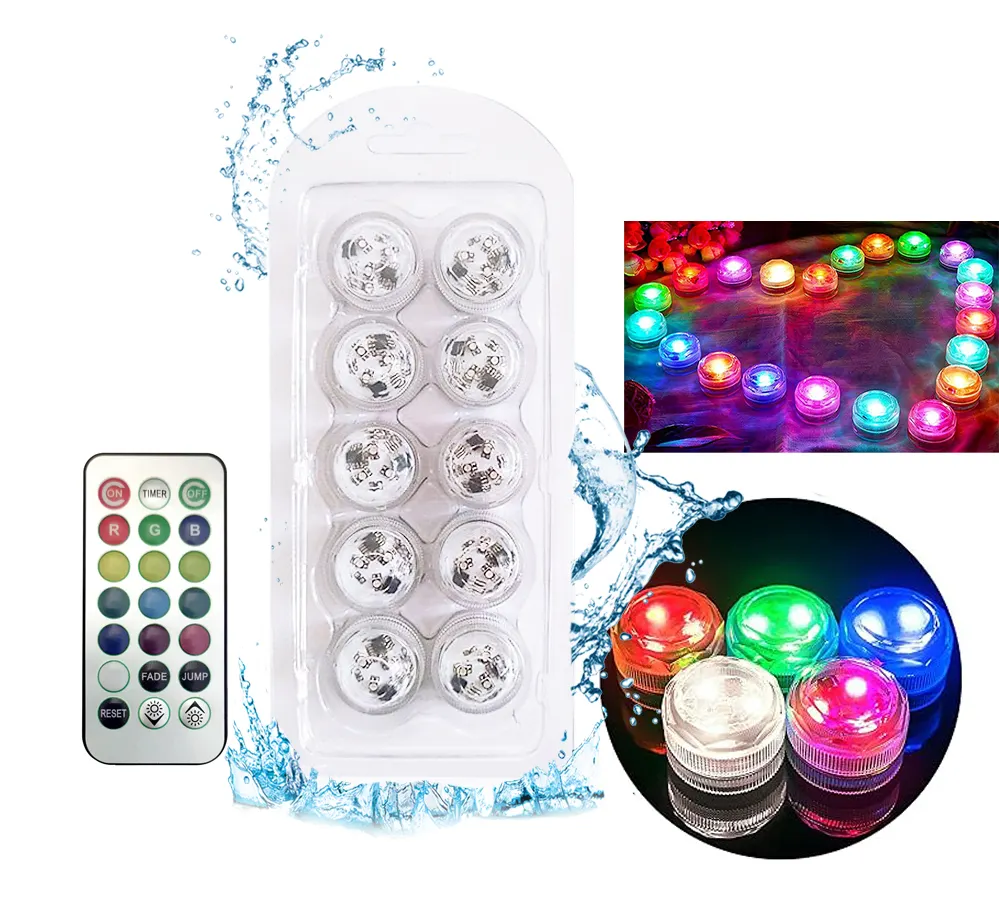 Mini luces LED sumergibles para piscina, vela impermeable, batería remota, jarrón que cambia de Color RGB, fiesta en casa, mesa de boda, luz de buceo
