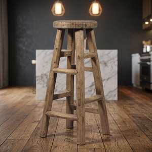 Tabouret de bar rustique classique chinois en bois recyclé antique pour cuisine extérieure, usage commercial et salon - Product Image 3