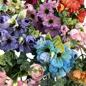 LFH niederländische Chrysanthemen-Kombination kleine Kamelien-Blumen-Großhandel Seidenblumen-Luft-Innenraum-Dekoration