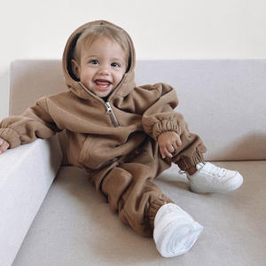 Ensemble de survêtement pour <span class=keywords><strong>enfant</strong></span>, sweat à capuche zippé uni, pantalon de jogging surdimensionné, ensemble décontracté 2 pièces automne hiver, survêtements pour enfants - Product Image 4