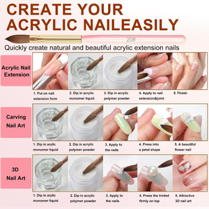 Ensemble de pinceaux pour nail art Kolinsky, pinceaux pour la décoration des ongles en acrylique, poils ronds, pointus et plats pour salon et maison - Product Image 3