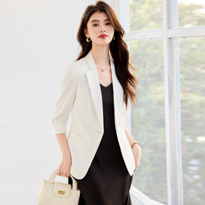 Women's Summer Thin Blazer Three Quarter Sleeve Solid Color Breathable Lightweight Jacket For Casual Wear - Product Image 1