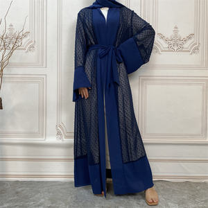1937 # Polka Dot Open Abaya <span class=keywords><strong>con</strong></span> bufanda Vestido interior blanco Poliéster suave <span class=keywords><strong>Verano</strong></span> Moda modesta Manga larga Dubai Abaya - Product Image 5
