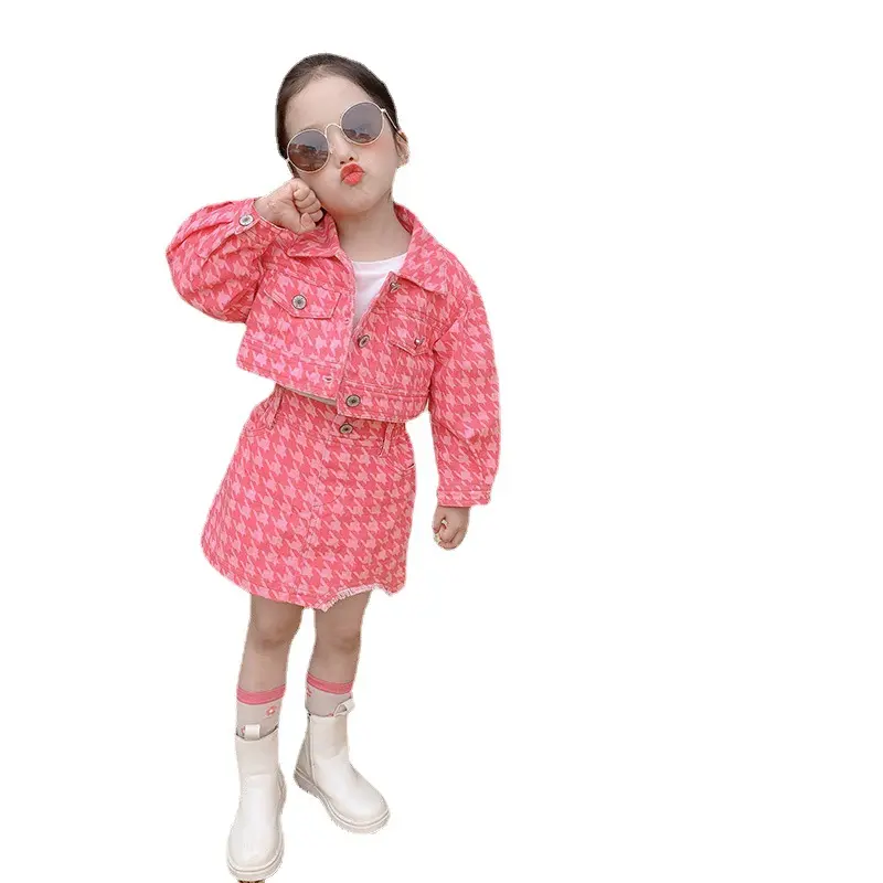 Ivy41300A 2021, корейские стильные детские костюмы в клетку, модный спортивный костюм для девочек, детские осенние розовые комплекты одежды для девочек
