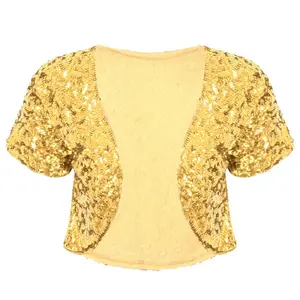 Women Shiny Sequin Cropped Jacket Coat Glitter Waistcoat Cardigan For Stage Performance