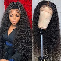 Perruque frontale HD en dentelle, cheveux brésiliens ondulés profonds, densité 180% 250%, sans colle, perruques complètes HD en cheveux humains bruts pour femmes noires