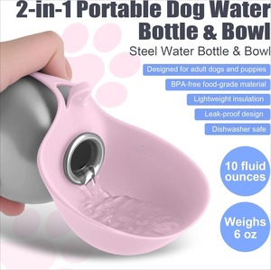 Bouteille d'eau portable 2 en 1 pour chien, anti-fuite et compacte - Bouteille en acier inoxydable et bol en silicone pour chiens - Product Image 2