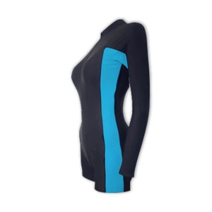 <b>Women's</b> Zippered Long Sleeve <b>Swimdress</b> Rash Guard Spandex/Nylon Black Blue Striped Sporty Chic Sun-Ready SPF50+ Anti-UV Quick - Product Image 2