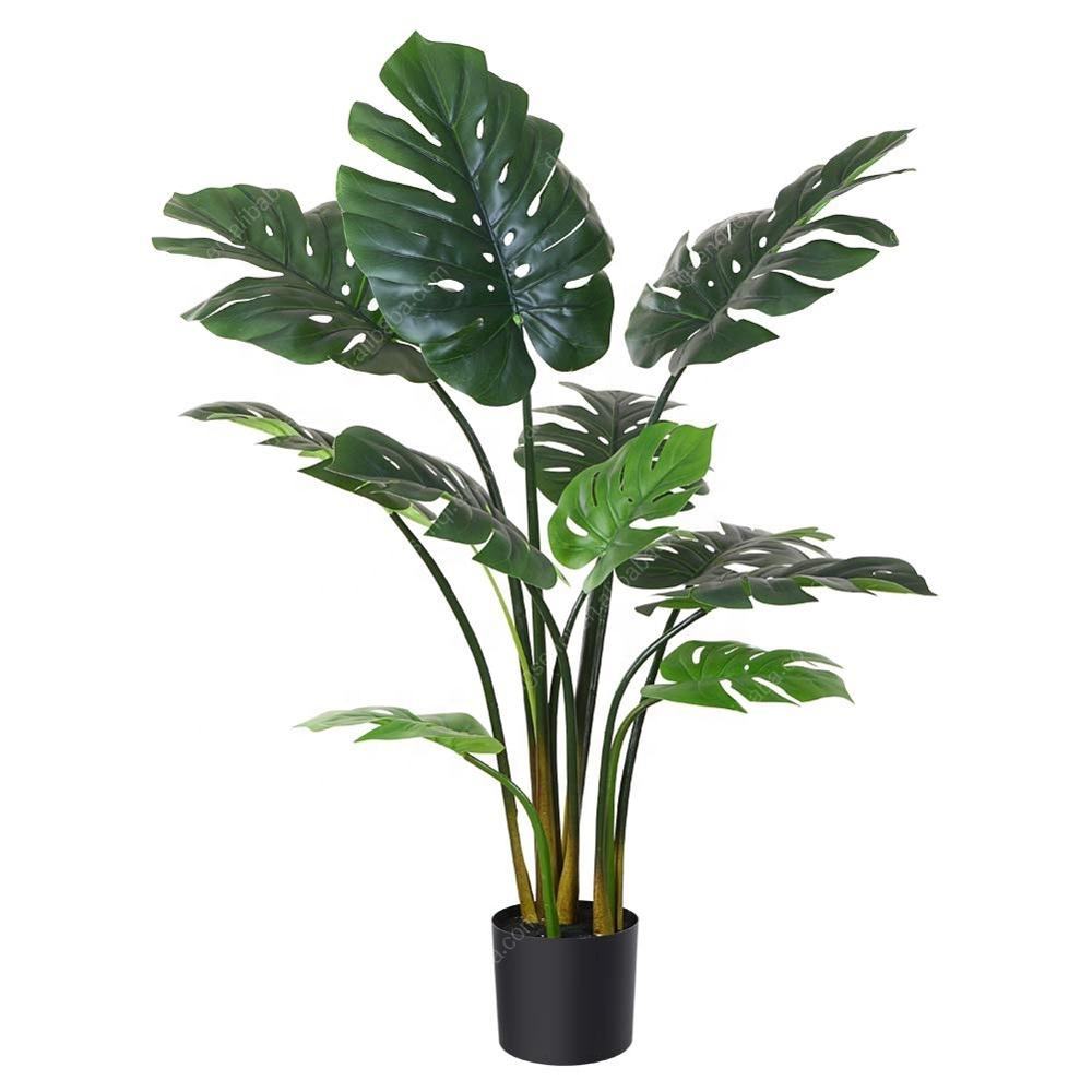 Alta calidad plantas artificiales hojas de palma Artificial de hoja de Monstera para Decoración